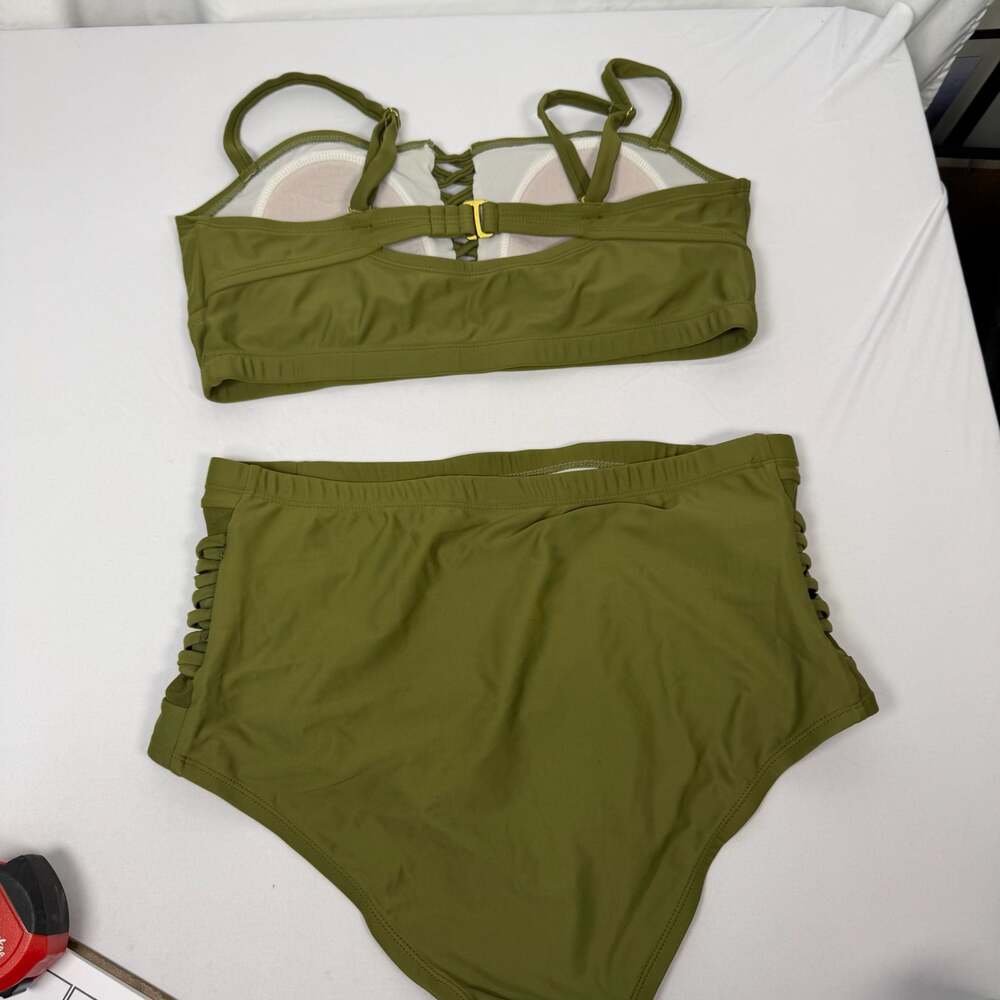 Yomoko Olive Green High-Waisted Lace-Up Bikini Set Size L - Picture 4 of 8